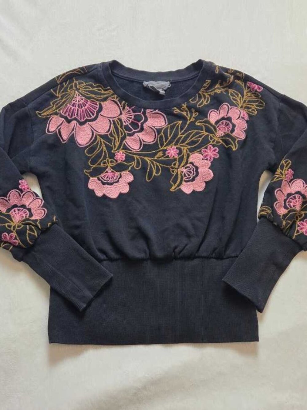 S By Anthropologie embroidered floral sweatshirt sweater in black #4
